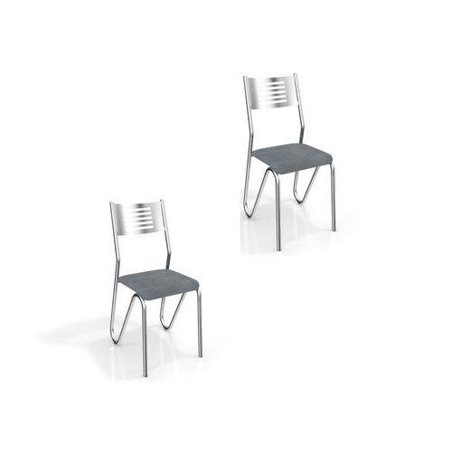 Kit 2 Cadeiras para Cozinha Nápoles Cromado/preto Linho Cinza - Kappesberg