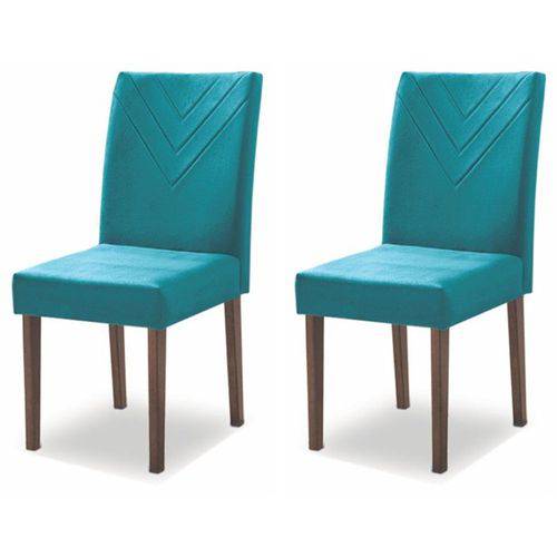 Kit 2 Cadeiras para Sala de Jantar Melissa Castanho/veludo Azul Turqueza - New Ceval