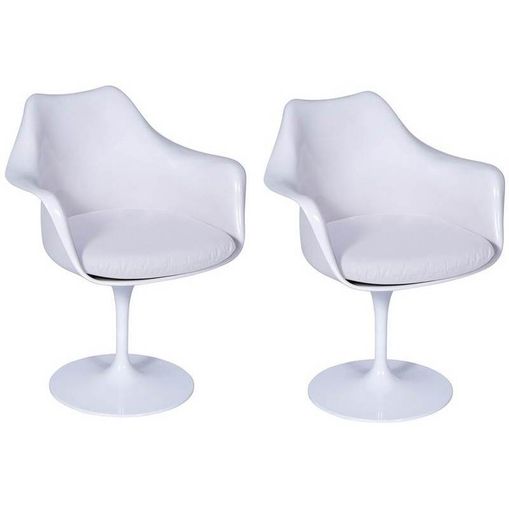 Kit 2 Cadeiras Saarinen Branca ABS e Couro Giratória OR Design 1130