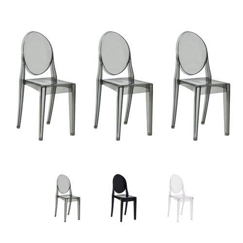 Kit 3 Cadeiras Sofia Sem Braço Design Inmetro Várias Cores - (preto Translucido)