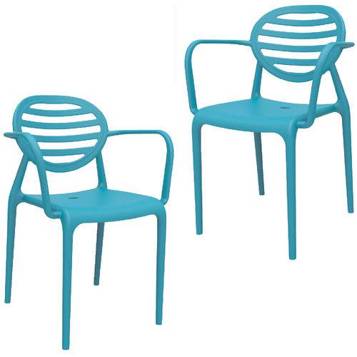 Kit 2 Cadeiras Stripe com BRAÇO Azul