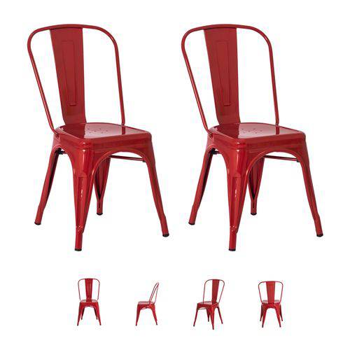 Kit 2 Cadeiras Tolix Iron Design Aço Pintura Epoxi Várias Cores - (vermelha)