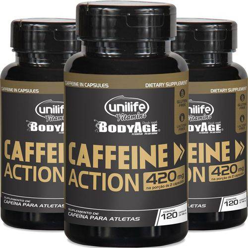 Kit 3 Cafeína 420mg Caffeine Action Unilife 120 Cápsulas