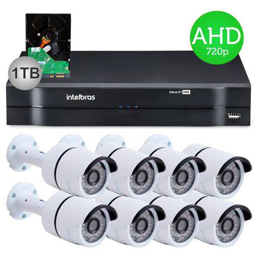 Kit Câmeras de Segurança 8 Câmeras Ahd Jortan + Dvr Intelbras Mhdx 1008+ HD 1tb