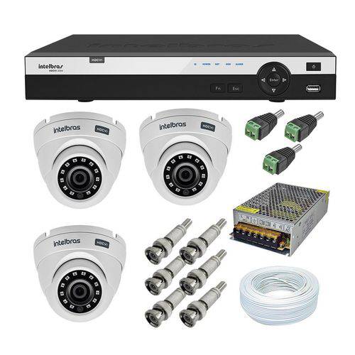 Kit 3 Câmeras de Segurança Full HD 1080p Intelbras VHD 3220 + DVR Intelbras Full HD 4 Ch + Acessório