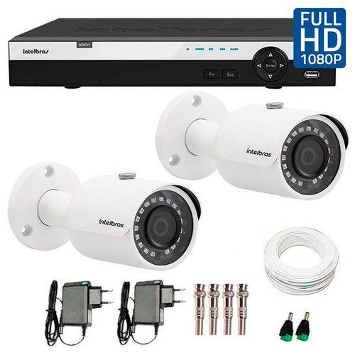 Kit 2 Câmeras de Segurança Full HD 1080p Intelbras VHD 3230 + DVR Intelbras Full HD 4 Ch + Acessório