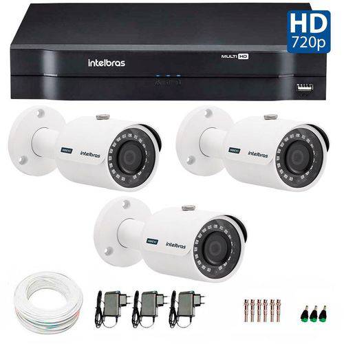 Kit 3 Câmeras de Segurança HD 720p Intelbras VHD 3130B G3 + DVR Intelbras Multi HD + Acessórios