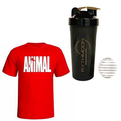 Kit Camiseta Animal Vermelho G + Coqueteleira 600ml com Mola