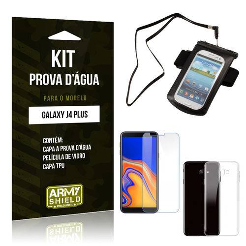 Kit Capa à Prova D'água Galaxy J4 Plus Prova Dágua + Película + Capa - Armyshield