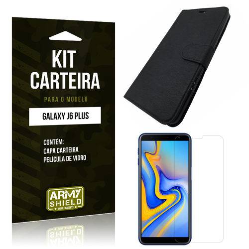 Kit Capa Carteira Galaxy J6 Plus Capa Carteira + Película - Armyshield