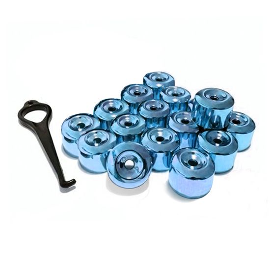 Kit Capa de Parafuso Chave 17 Metalizada Azul 16 Peças
