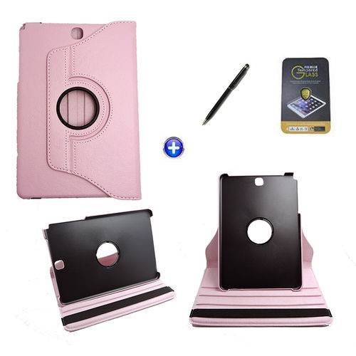 Kit Capa para Galaxy Tab a 8.0 P350/P355 Giratória 360 + Película de Vidro + Caneta Touch (Rosa)