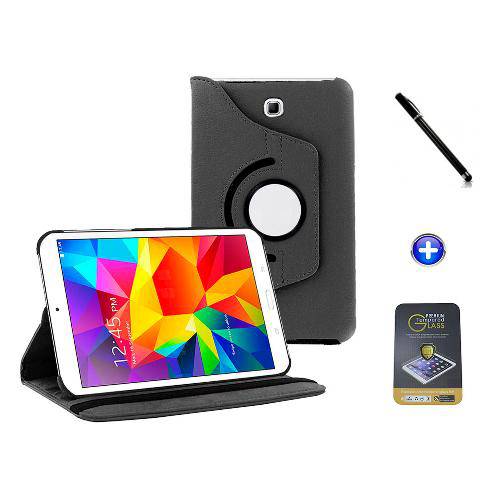 Kit Capa para Galaxy Tab a 9.7 P550/P555 Giratória 360 + Película de Vidro + Caneta Touch (Preto)
