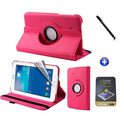 Kit Capa para Galaxy Tab e 7" T113/T115 Giratória 360 + Película de Vidro + Caneta Touch (Pink)