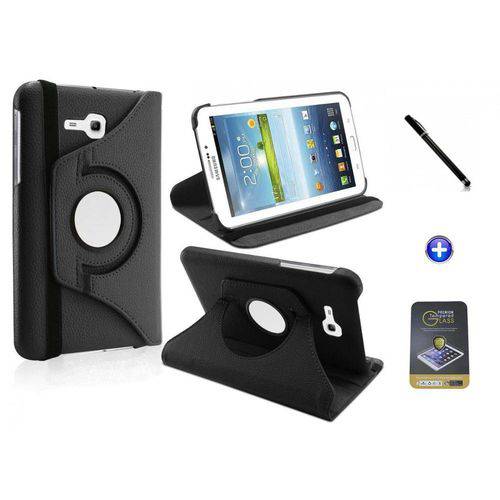 Kit Capa para Galaxy Tab e 7" T113/T115 Giratória 360 + Película de Vidro + Caneta Touch (Preto)