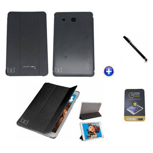 Kit Capa Smart Book Galaxy Tab e - 9.6´ T560/T561 + Película de Vidro + Caneta Touch (Preto)