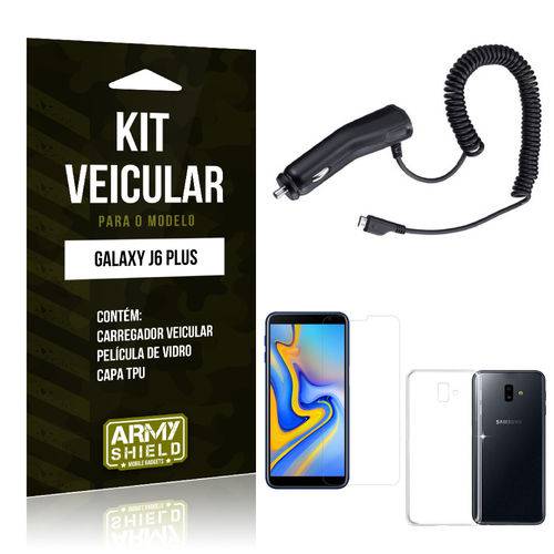 Kit Carregador Veicular Galaxy J6 Plus Carregador + Película + Capa - Armyshield