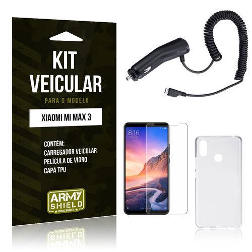 Kit Carregador Veicular Tipo C Xiaomi Mi Max 3 Carregador + Película de Vidro + Capa - Armyshield