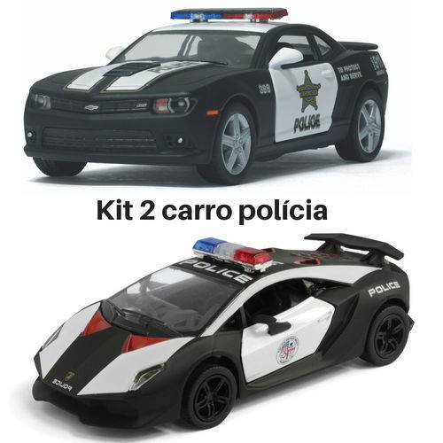 Kit 2 Carrinho de Coleção Camaro + Lamborghini Policia Kinsmart 1/38