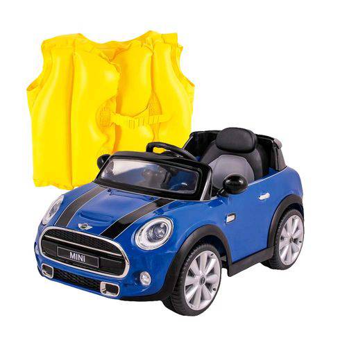 Kit Carro Elétrico Mini Cooper- Belbrink + Colete Boia Inflável Infantil Amarelo