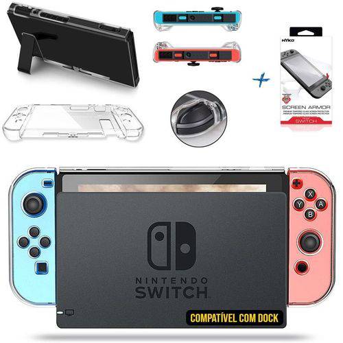 Kit Case Nintendo Switch de Acrílico Compatível com Dock + Película
