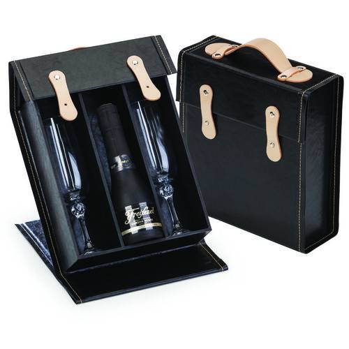 Kit Cava Freixenet Cordon Negro Brut 200ml + 2 Taças de Cristal e Maleta Especial