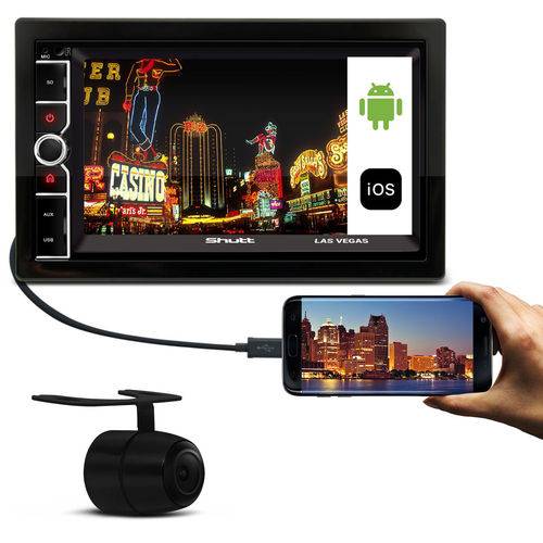 Kit Central Multimídia Shutt Las Vegas 7" Bluetooth Usb Android Ios + Câmera Ré Colorida 2 em 1