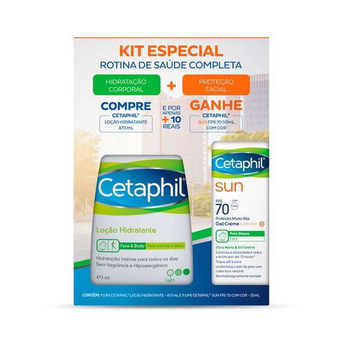 Kit Ceptaphil Loção Hidratante 473ml Grátis Protetor Solar Facial Sun com Cor FPS 70 50ml