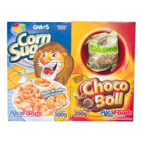 Kit Cereal Matinal Corn Sugar + Chocoboll + Tigela Grátis AlcaFoods 500g