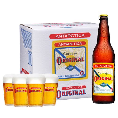 Kit Cerveja Antarctica Original 600ml (12unidades) + 4 Copos