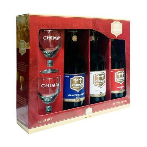 Kit Cerveja Chimay Triple/Blue/Brune (3 Garrafas 750ml + 2 Cálice)