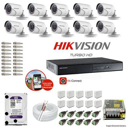 Kit Cftv 10 Câmeras Hikvision Dvr 16 Canais Ds-7216 HD 2tb Wd
