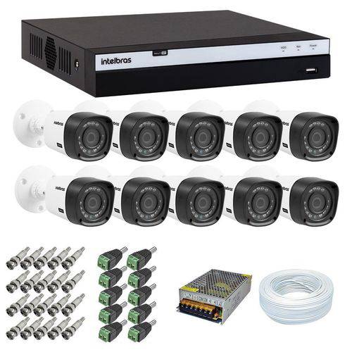 Kit CFTV 10 Câmeras Segurança Intelbras Full HD 1080p VHD 1220B + DVR Intelbras Full HD MHDX 3016 +