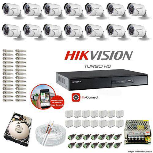 Kit Cftv 14 Câmeras Hikvision Dvr 16 Canais Ds-7216 HD 2tb