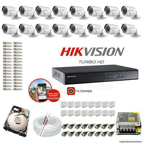 Kit Cftv 16 Câmeras Hikvision Dvr 16 Canais Ds-7216 HD 1tb