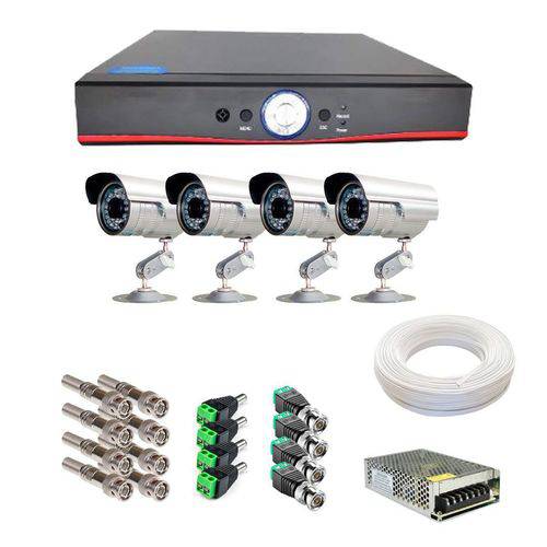 Kit CFTV 4 Câmeras Infravermelho 20 Mts de 1200 Linhas + Dvr AHD Full HD HD + Acessórios