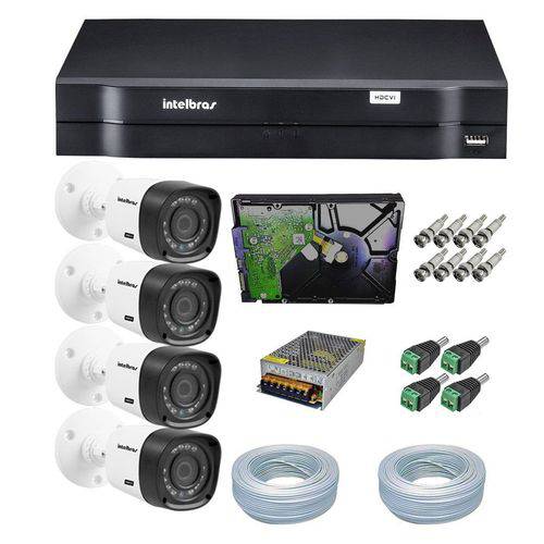 Kit CFTV 4 Câmeras Segurança 720P Intelbras VHD 1010B + Dvr Intelbras MHDX 1004 + HD 500Gb para Dvr