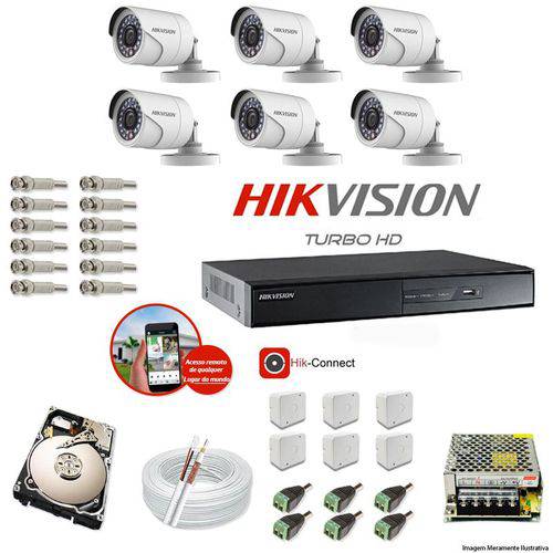 Kit Cftv 6 Câmeras Hikvision Dvr 8 Canais Ds-7208 HD 500gb