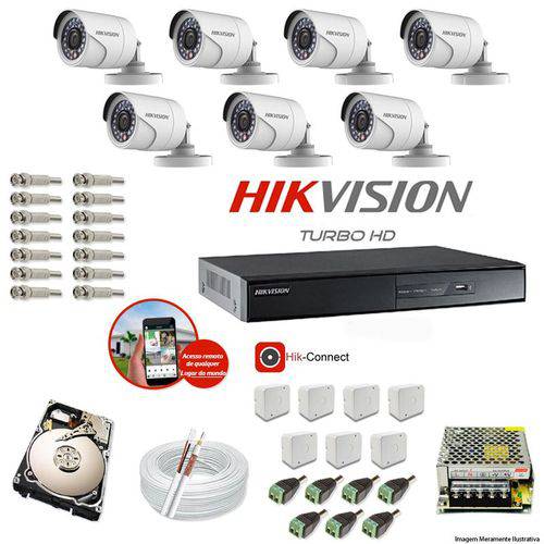 Kit Cftv 7 Câmeras Hikvision Dvr 8 Canais Ds-7208 HD 1tb