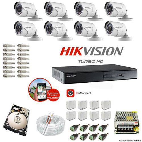 Kit Cftv 8 Câmeras Hikvision Dvr 16 Canais Ds-7216 HD 320gb