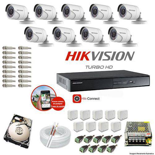 Kit Cftv 9 Câmeras Hikvision Dvr 16 Canais Ds-7216 HD 1tb