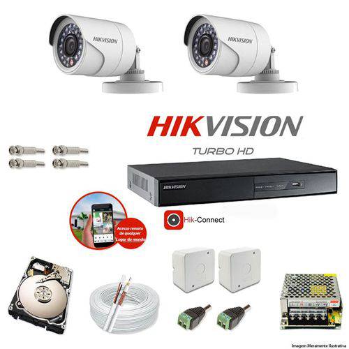 Kit Cftv 2 Câmeras Hikvision Dvr 4 Canais Ds-7204 Acessórios