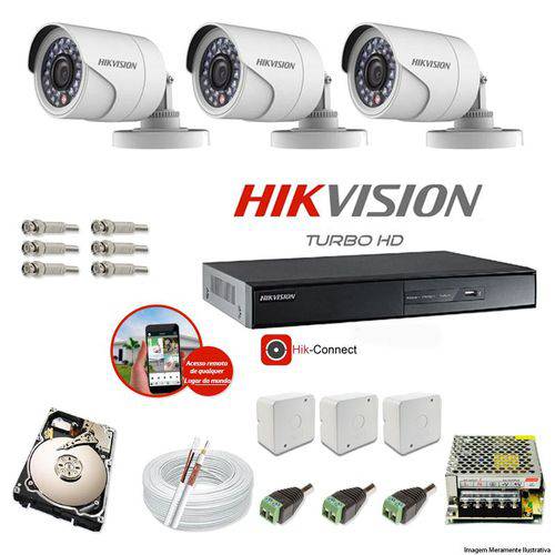 Kit Cftv 3 Câmeras Hikvision Dvr 4 Canais Ds-7204 HD 500gb