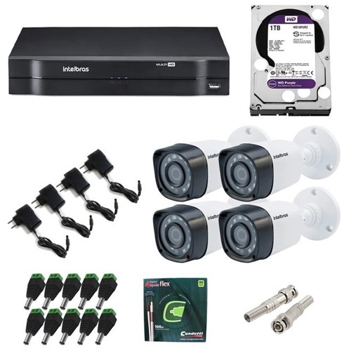 Kit CFTV com 4 Câmeras Bullet e Gravador Digital Intelbras