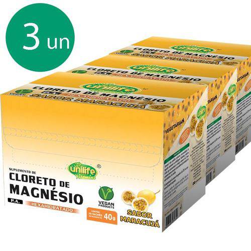 Kit 3 Cloreto de Magnésio 40g Unilife Sabor Maracujá