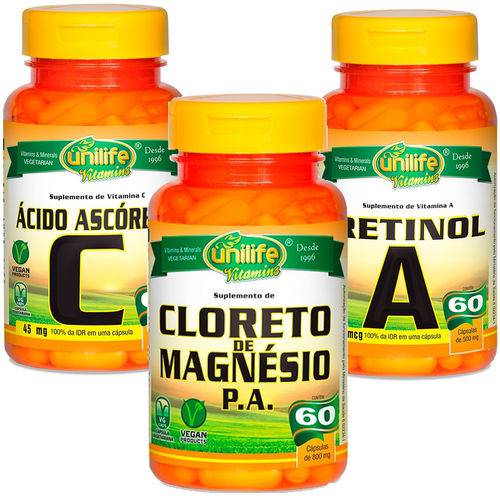 Kit Cloreto de Magnésio PA e Vitamina C e Vitamina a Unilife