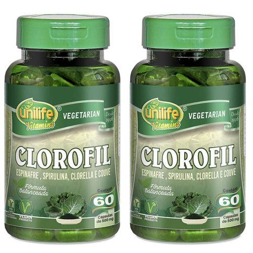 Kit 2 Clorofil (espinafre, Spirulina, Clorella e Couve) 120 Cápsulas Unilife