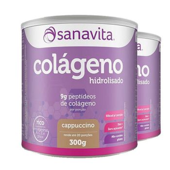 Kit 2 Colágeno Hidrolisado em Pó Sanavita 300g Cappucino