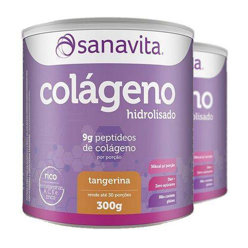 Kit 2 Colágeno Hidrolisado em Pó Sanavita 300g Tangerina