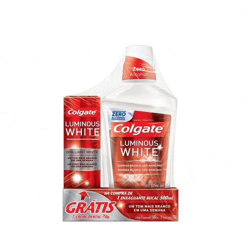 Kit Colgate Luminous White 1 Enxaguante Bucal 500ml + 1 Creme Dental 70g